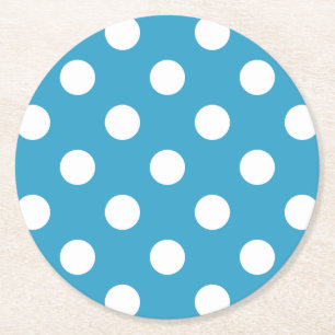 Vit Polka dots på Peacock Blue-bakgrund Underlägg Papper Rund