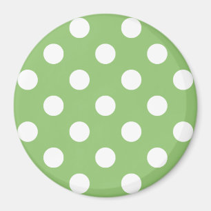 Vit Polka dots på Pistachio Grönt Magnet