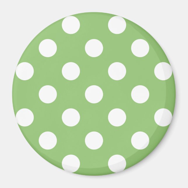 Vit Polka dots på Pistachio Grönt Magnet (Framsidan)