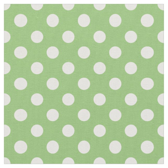 Vit Polka dots på Pistachio Grönt Tyg (Närbild)
