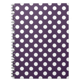 Vit polka dots på plommons lila anteckningsbok med spiral
