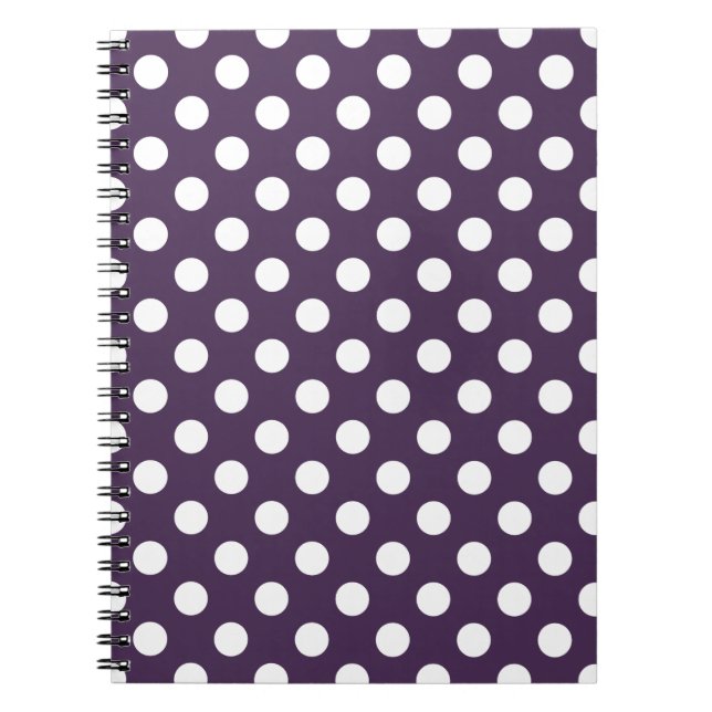 Vit polka dots på plommons lila anteckningsbok med spiral (Framsidan)