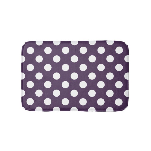 Vit polka dots på plommons lila badrumsmatta (Framsidan)
