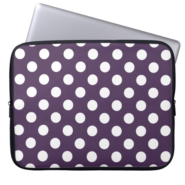 Vit polka dots på plommons lila laptop sleeve (Framsidan)