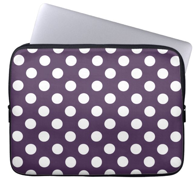 Vit polka dots på plommons lila laptop sleeve (Framsidan)