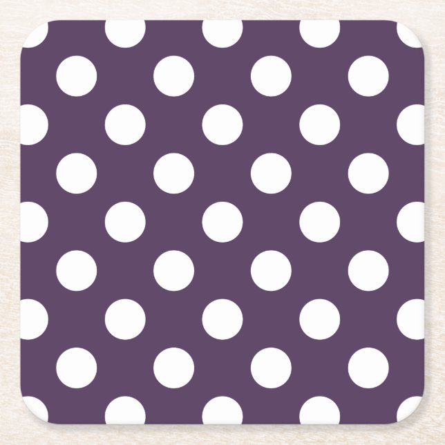 Vit polka dots på plommons lila underlägg papper kvadrat (Framsidan)