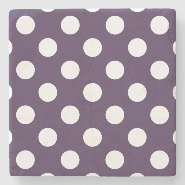 Vit polka dots på plommons lila underlägg sten (Framsidan)