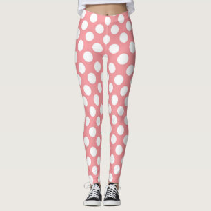 Vit polka dots på rosans bakgrund leggings