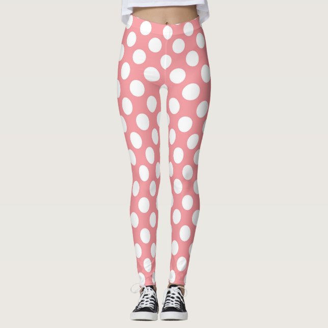 Vit polka dots på rosans bakgrund leggings (Framsida)
