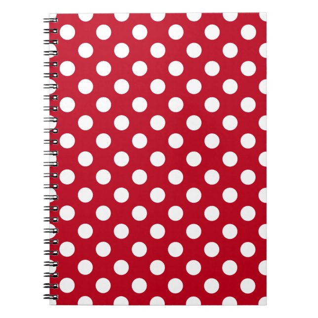 Vit polka dots på rött anteckningsbok med spiral (Framsidan)