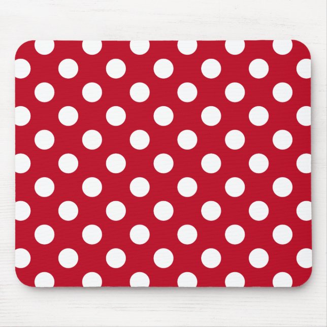 Vit polka dots på rött musmatta (Framsidan)
