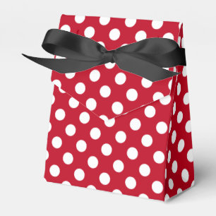 Vit polka dots på rött presentaskar