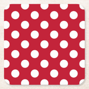 Vit polka dots på rött underlägg papper kvadrat
