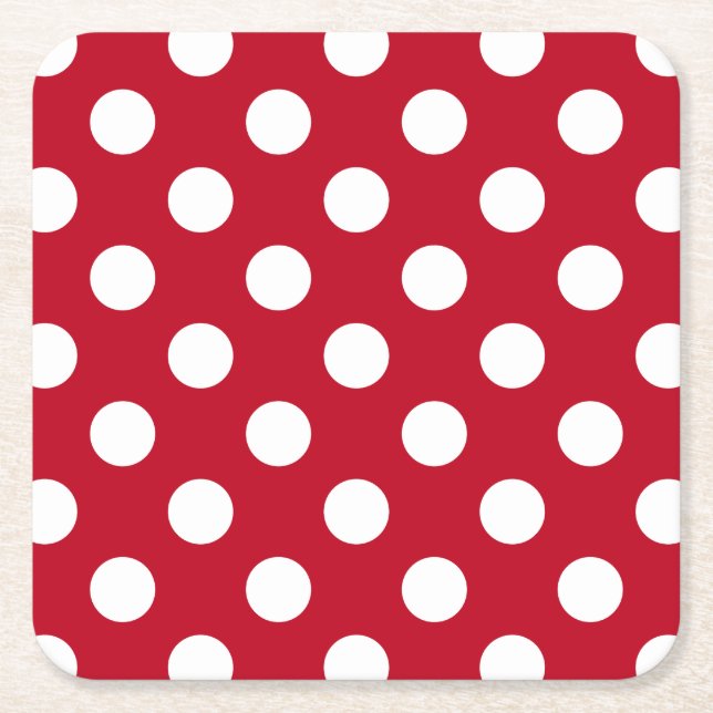 Vit polka dots på rött underlägg papper kvadrat (Framsidan)
