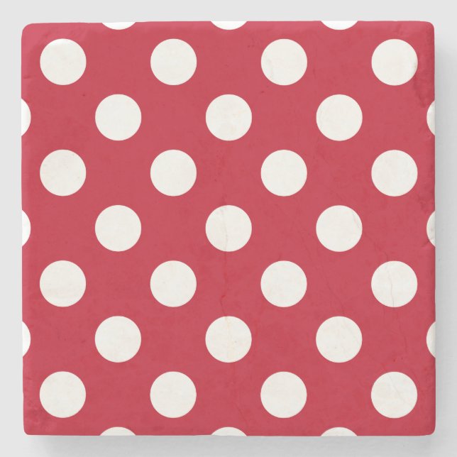 Vit polka dots på rött underlägg sten (Framsidan)