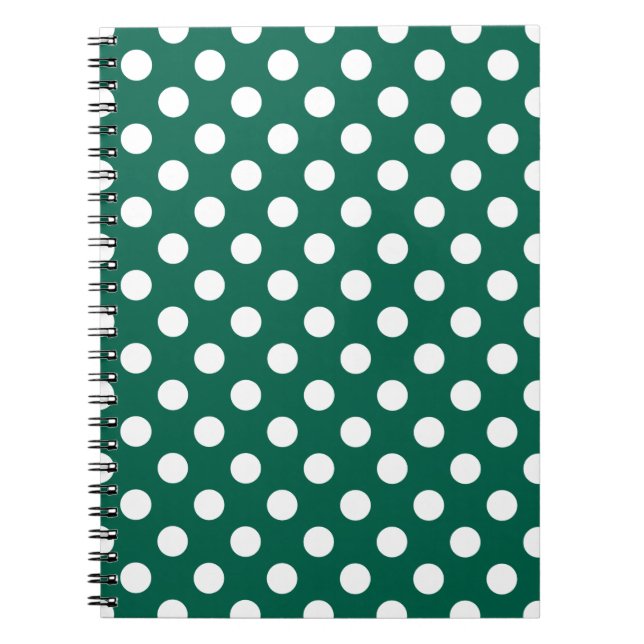 Vit polka dots på sädesvätska grönt anteckningsbok med spiral (Framsidan)