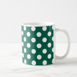 Vit polka dots på sädesvätska grönt kaffemugg