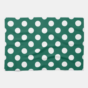 Vit polka dots på sädesvätska grönt kökshandduk