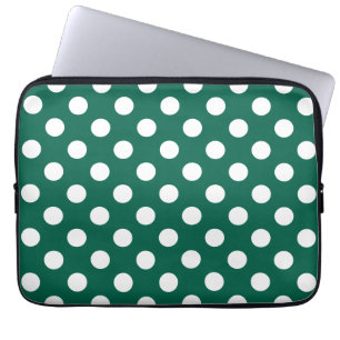 Vit polka dots på sädesvätska grönt laptop sleeve