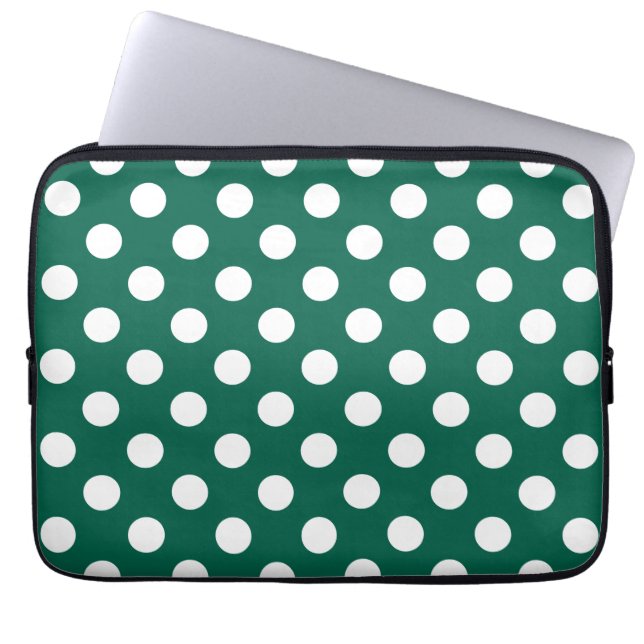 Vit polka dots på sädesvätska grönt laptop sleeve (Framsidan)