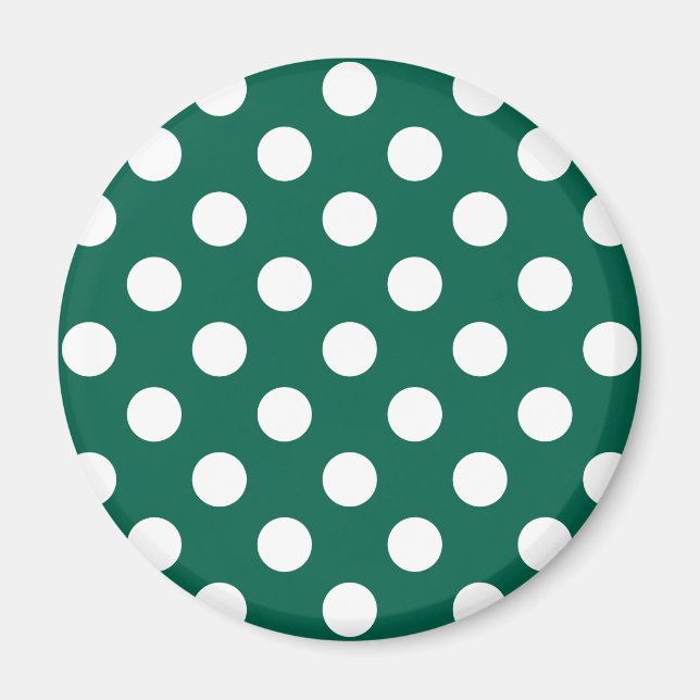 Vit polka dots på sädesvätska grönt magnet (Framsidan)