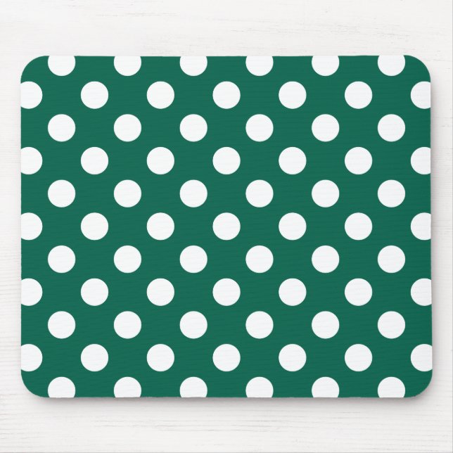 Vit polka dots på sädesvätska grönt musmatta (Framsidan)