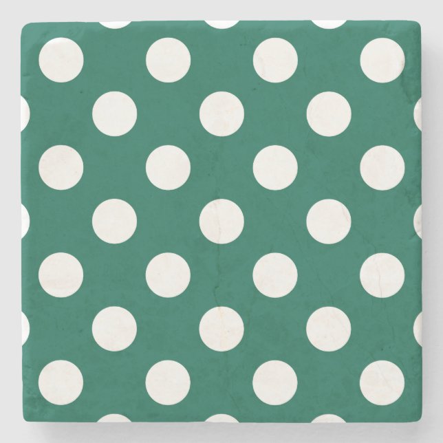 Vit polka dots på sädesvätska grönt stenunderlägg (Framsidan)