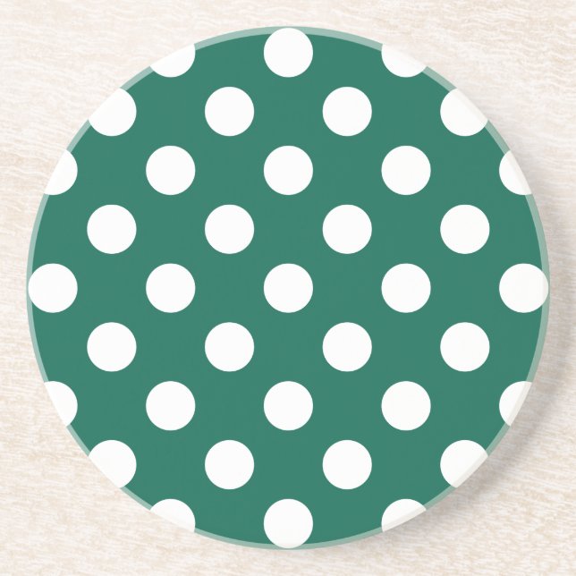 Vit polka dots på sädesvätska grönt underlägg sandsten (Framsidan)