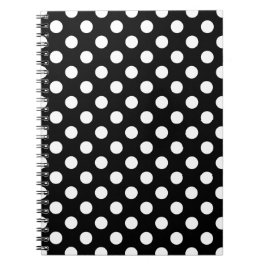 Vit polka dots på svart anteckningsbok med spiral