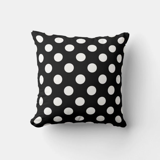 Vit polka dots på svart kudde (Framsida)