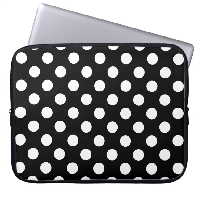 Vit polka dots på svart laptop sleeve (Framsidan)