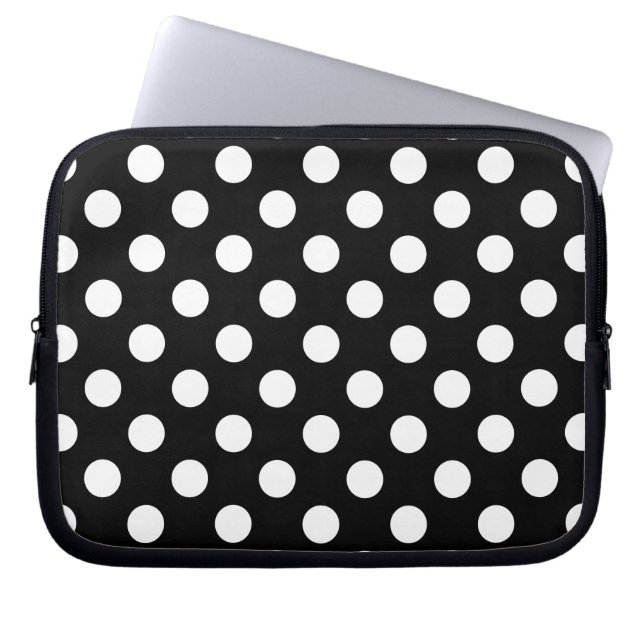 Vit polka dots på svart laptop sleeve (Framsidan)