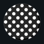 Vit polka dots på svart magnet<br><div class="desc">Vit polka dots på svart</div>