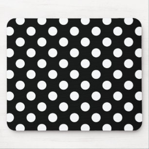 Vit polka dots på svart musmatta