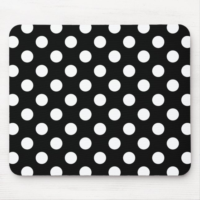 Vit polka dots på svart musmatta (Framsidan)