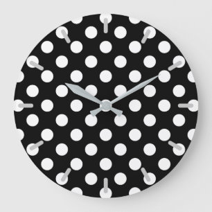 Vit polka dots på svart stor klocka