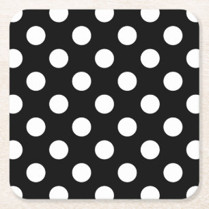 Vit polka dots på svart underlägg papper kvadrat