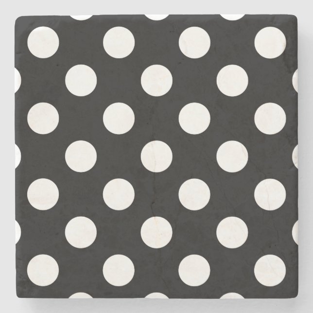 Vit polka dots på svart underlägg sten (Framsidan)