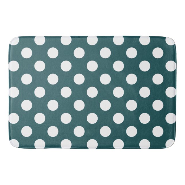 Vit polka dots på teal badrumsmatta (Framsidan)
