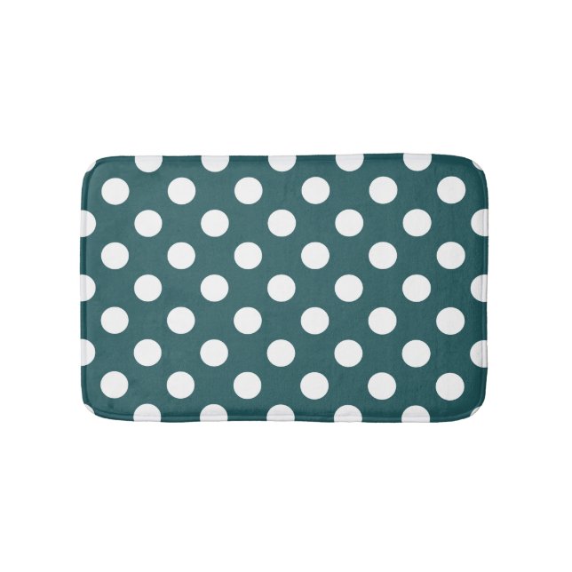 Vit polka dots på teal badrumsmatta (Framsidan)