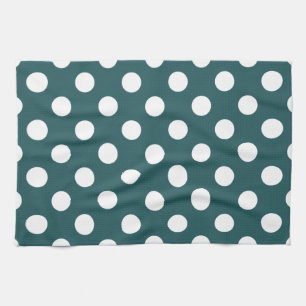 Vit polka dots på teal kökshandduk