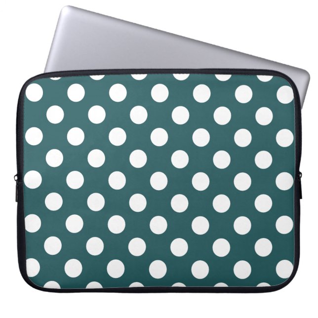 Vit polka dots på teal laptop fodral (Framsidan)