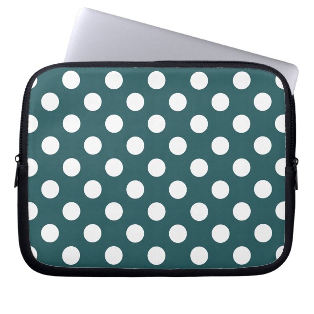 Vit polka dots på teal laptop sleeve (Framsidan)