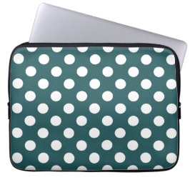 Vit polka dots på teal laptop sleeve