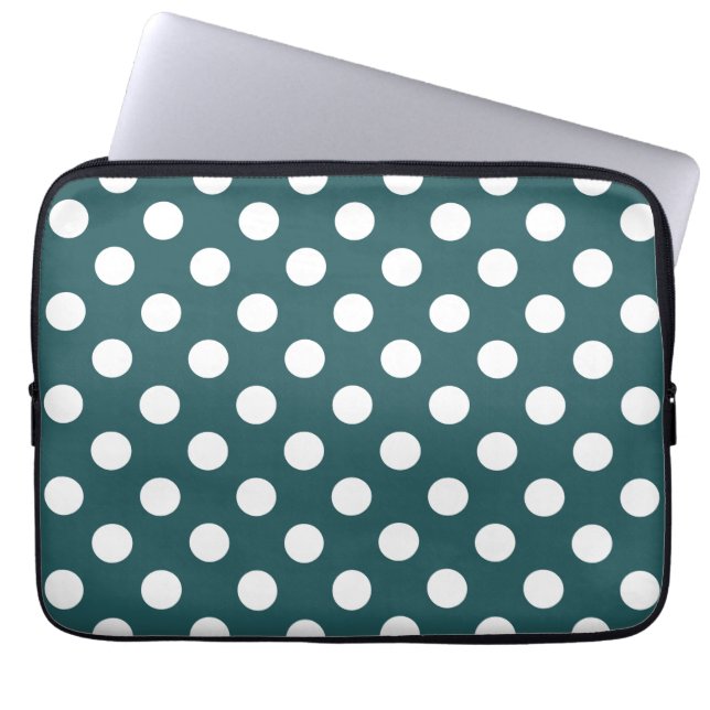 Vit polka dots på teal laptop sleeve (Framsidan)