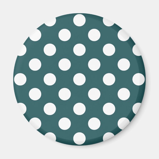 Vit polka dots på teal magnet (Framsidan)