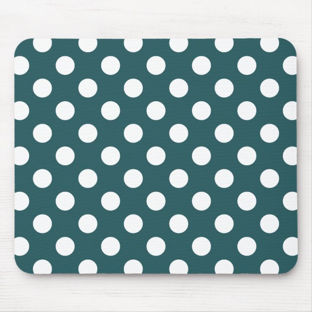Vit polka dots på teal musmatta (Framsidan)