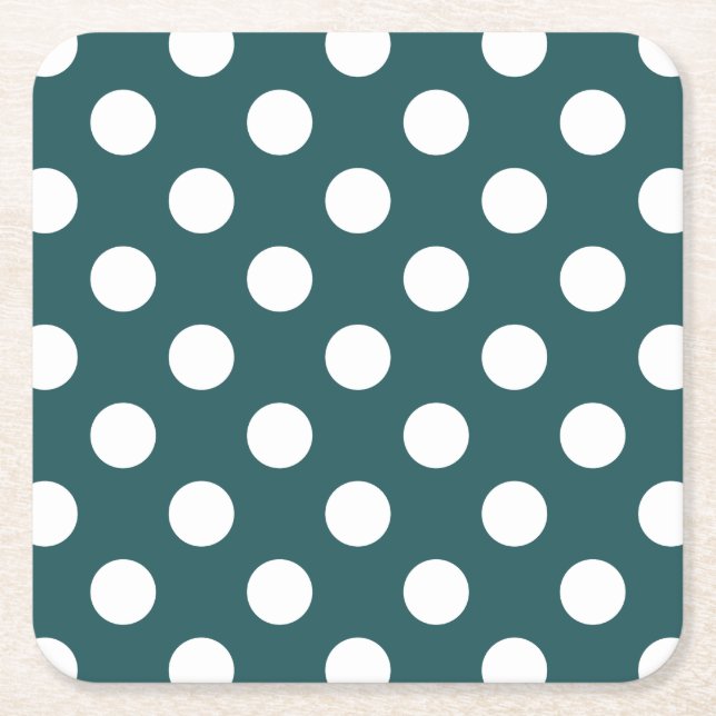 Vit polka dots på teal underlägg papper kvadrat (Framsidan)