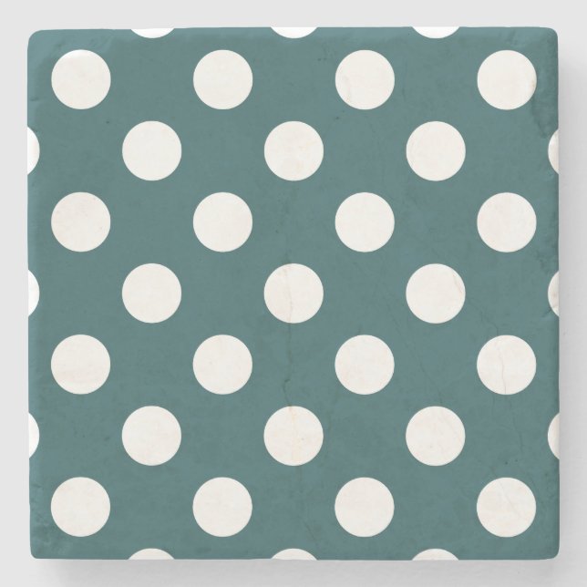 Vit polka dots på teal underlägg sten (Framsidan)