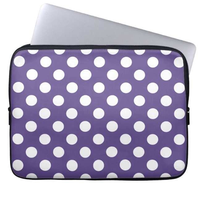 Vit polka dots på ultraviolett laptop sleeve (Framsidan)